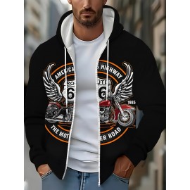 [Men's Motorcycle Hoodie] Black Men's Motorcycle Graphic Hoodie - 