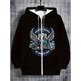 [Men's Motorcycle Hoodie] Black Men's Motorcycle Graphic Hoodie - 