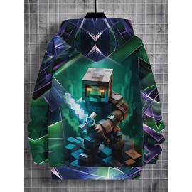 Men's 3D funny young and fashionable atmosphere digital print pullover hooded sweatshirt, spring, autumn and winter sports sweatshirt, comfortable and warm, natural inspiration and rich printing quality, machine-washable fabrics, Streetwear Fashion