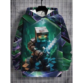 Men's 3D funny young and fashionable atmosphere digital print pullover hooded sweatshirt, spring, autumn and winter sports sweatshirt, comfortable and warm, natural inspiration and rich printing quality, machine-washable fabrics, Streetwear Fashion