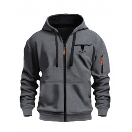 [Men's Zip-Up Hoodie Jacket] Men's Zip-Up Hoodie Jacket with Full-Zip Closure - Dark Grey/Black Athletic Outerwear, Arm Pockets - Lightweight Gym, Casual & Everyday Coat for Workouts, Outings - Spring/Fall Layering Essential, Workout Clothing, Sporty Design, Comfortable Fit, Zipfront Sweatshirt, Fitness Enthusiasts
