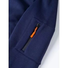 [Men's Zip-Up Hoodie Jacket] Men's Zip-Up Hoodie Jacket with Full-Zip Closure - Dark Grey/Black Athletic Outerwear, Arm Pockets - Lightweight Gym, Casual & Everyday Coat for Workouts, Outings - Spring/Fall Layering Essential, Workout Clothing, Sporty Design, Comfortable Fit, Zipfront Sweatshirt, Fitness Enthusiasts