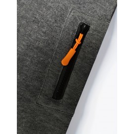 [Men's Zip-Up Hoodie Jacket] Men's Zip-Up Hoodie Jacket with Full-Zip Closure - Dark Grey/Black Athletic Outerwear, Arm Pockets - Lightweight Gym, Casual & Everyday Coat for Workouts, Outings - Spring/Fall Layering Essential, Workout Clothing, Sporty Design, Comfortable Fit, Zipfront Sweatshirt, Fitness Enthusiasts