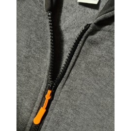 [Men's Zip-Up Hoodie Jacket] Men's Zip-Up Hoodie Jacket with Full-Zip Closure - Dark Grey/Black Athletic Outerwear, Arm Pockets - Lightweight Gym, Casual & Everyday Coat for Workouts, Outings - Spring/Fall Layering Essential, Workout Clothing, Sporty Design, Comfortable Fit, Zipfront Sweatshirt, Fitness Enthusiasts