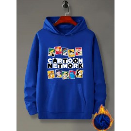 [Trendy Cartoon Hoodie] Trendy Casual Hoodie - Men's Cartoon Network Graphic Pullover, Blue Loose Fit Long Sleeve Hooded Sweatshirt with Vibrant Character Print, Comfortable All-Season Sweater Hoodie