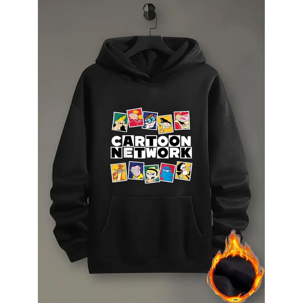[Trendy Cartoon Hoodie] Trendy Casual Hoodie - Men's Cartoon Network Graphic Pullover, Blue Loose Fit Long Sleeve Hooded Sweatshirt with Vibrant Character Print, Comfortable All-Season Sweater Hoodie