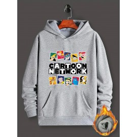 [Trendy Cartoon Hoodie] Trendy Casual Hoodie - Men's Cartoon Network Graphic Pullover, Blue Loose Fit Long Sleeve Hooded Sweatshirt with Vibrant Character Print, Comfortable All-Season Sweater Hoodie