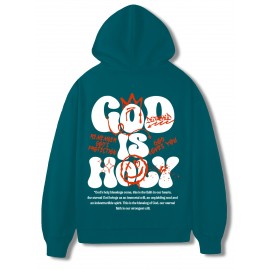 [Graffiti Print Hoodie] Warm Casual Graffiti Print Hoodie - Men's 'GOD IS HOLY' Pullover with Drawstring & Kangaroo Pocket for Fall/Winter