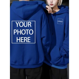 Men's Custom Photo/Text Hooded Sweatshirt - Personalized Logo & Photo Printing, Casual Loose Fit Pullover with Your Own Design, Machine Washable for Casual Attire, Events, Team Uniforms & Promotional Branding