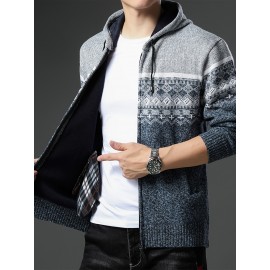 Autumn and winter new casual Men's fashion jacquard hooded knitted cardigan sweater jacket warm top, Autumn Outfit, Cozy Sweater, Knitted Design, Trendy Knitwear, Durable Stitching, Pullover Hoodie, Men’S Sweater, Streetwear Lovers, Winter Wardrobe