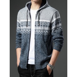 Autumn and winter new casual Men's fashion jacquard hooded knitted cardigan sweater jacket warm top, Autumn Outfit, Cozy Sweater, Knitted Design, Trendy Knitwear, Durable Stitching, Pullover Hoodie, Men’S Sweater, Streetwear Lovers, Winter Wardrobe
