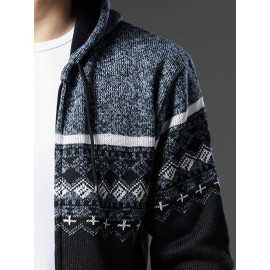 Autumn and winter new casual Men's fashion jacquard hooded knitted cardigan sweater jacket warm top, Autumn Outfit, Cozy Sweater, Knitted Design, Trendy Knitwear, Durable Stitching, Pullover Hoodie, Men’S Sweater, Streetwear Lovers, Winter Wardrobe