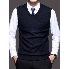 Men'S Solid Color Sleeveless Vest - Classic V-Neck, Regular Fit, Spring/Fall Essential for Casual & Formal Outfits, Versatile Layering Piece, Casual Attire, |classic Vest|sleeveless Design, Men Vest