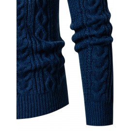 Men's Thickened Warm Slim-Fit Red Cable-Knit Sweater - Soft Light Beige-Friendly Long Sleeve Round Neck Winter Sweater for Business Casual & Casual Attire, Durable Cozy Knit Pullover with Twisted Grid Pattern, Versatile Layering Piece (Hand Washable) - Ideal for Office & Semi-Formal Events, Autumn & Winter Fashion in Vibrant Red with Ribbed Cuffs and Hem, Comfortable and Stylish for Casual Formal Outfits