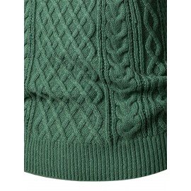 Men's Thickened Warm Slim-Fit Red Cable-Knit Sweater - Soft Light Beige-Friendly Long Sleeve Round Neck Winter Sweater for Business Casual & Casual Attire, Durable Cozy Knit Pullover with Twisted Grid Pattern, Versatile Layering Piece (Hand Washable) - Ideal for Office & Semi-Formal Events, Autumn & Winter Fashion in Vibrant Red with Ribbed Cuffs and Hem, Comfortable and Stylish for Casual Formal Outfits