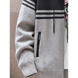 autumn and winter new casual striped hooded knitted sweater for middle-aged and young men, fashionable jacket, Seasonal Clothing, Everyday Sweater, Stylish Outerwear, Trendy Jacket, Warm Material, Pullover Jacket, Men's Sweater, Urban Style