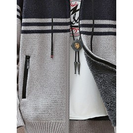 autumn and winter new casual striped hooded knitted sweater for middle-aged and young men, fashionable jacket, Seasonal Clothing, Everyday Sweater, Stylish Outerwear, Trendy Jacket, Warm Material, Pullover Jacket, Men's Sweater, Urban Style
