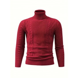 Men's Mustard Yellow High Neck Cable-Knit Sweater - Soft Stretchy Mid-Weight Pullover, Regular Fit Casual & Formal Wear, Hand Wash Only, Classic Comfort for Everyday, Pullover Style, Ribbed Cuffs