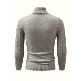 Men's Mustard Yellow High Neck Cable-Knit Sweater - Soft Stretchy Mid-Weight Pullover, Regular Fit Casual & Formal Wear, Hand Wash Only, Classic Comfort for Everyday, Pullover Style, Ribbed Cuffs