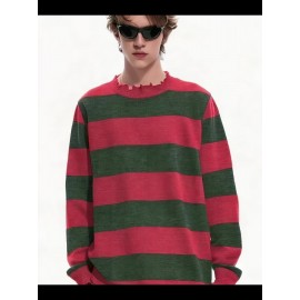 Long-Sleeved Sweatshirt for Autumn And Winter, Featuring a Stylish Checkered Perforated Design with a Unique Distressed Round Neck, Perfect for Keeping Warm for Men., Autumn Clothes Men, Jumpers For Men, Men Sweatshirt, Mens Jumpers, Mens Sweaters, Pullover Men, Sweatshirt Men, Winter Jumper Men