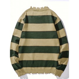 Long-Sleeved Sweatshirt for Autumn And Winter, Featuring a Stylish Checkered Perforated Design with a Unique Distressed Round Neck, Perfect for Keeping Warm for Men., Autumn Clothes Men, Jumpers For Men, Men Sweatshirt, Mens Jumpers, Mens Sweaters, Pullover Men, Sweatshirt Men, Winter Jumper Men