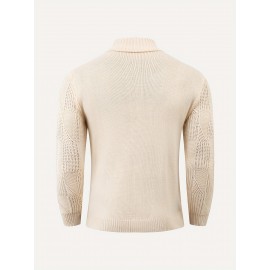 Men's Solid Color Knit Sweater - Beige//White/Gray/Navy/Brown - Long Sleeve Lapel Collar Button-Front Closure, Thick Warm Winter Sweater for Casual & Formal Wear, Versatile Layering Essential for Autumn and Winter, Easy Care (Hand Wash/Dry Clean) - Men's Fashion Sweater with Classic Turtleneck Design, Smooth Texture, and Minimalist Style for Casual Attire in Neutral Tones