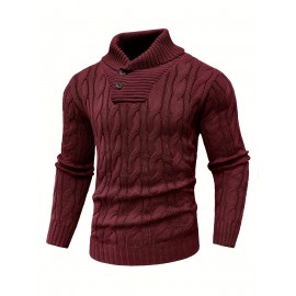 Men'S Lapel Pullover Cable Knit Long Sleeve Warm Sweater