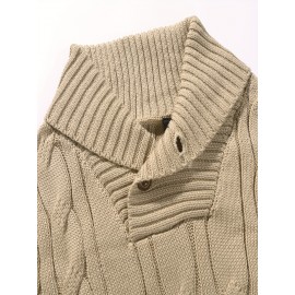 Men'S Lapel Pullover Cable Knit Long Sleeve Warm Sweater