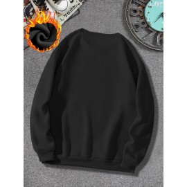 1pc Men'S Casual Crew Neck Sweatshirt, Thick Knit Polyester, Slight Stretch, Cozy Skin-Friendly Fabric, Print Snowman Design, Fall/Winter Warmth