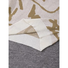 Men's Soft Beige & Brown Geometric Pattern Sweater - Casual Round Neck Long Sleeve Knit Pullover, Warm Winter & Spring/Fall Layering, Comfortable Beige & Brown Color Block Sweater for Men, Versatile Everyday & Formal Outfits, Hand Washable Knit Sweater with Modern Geometric Design, Relaxed Fit for Autumn and Spring Wear, Stylish and Cozy Knitted Top, Knit Sweater Men, Knitted Sweater Men