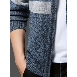 Men'S Winter Warm Jacquard Cardigan Sweater - Full-Zip Stand Collar Long Sleeve Coat with Full-Zip Front Closure, / Contrast, Casual to Formal Outerwear, Regular Fit for Fall & Winter, Versatile Everyday & Formal Wear, Durable Knit Construction