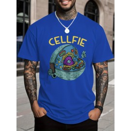 Men's 100% Cotton T-Shirt with Cellfie Cell Science Art Print - Slim Fit & Casual Round Neck Tee, Breathable Fabric with Science-Themed Cell Design for Tech Events, Biology Parties & Casual Attire