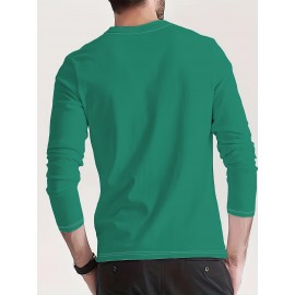 Men'S Casual Long Sleeve T-Shirt with Calvin Letter Print - Green, Round Neck, Stretch Fabric, All-Season Comfort, Regular Fit, Everyday Tshirt | Relaxed Fit Shirt | Comfortable Fit