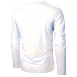 Men'S Casual Long Sleeve T-Shirt with Calvin Letter Print - Green, Round Neck, Stretch Fabric, All-Season Comfort, Regular Fit, Everyday Tshirt | Relaxed Fit Shirt | Comfortable Fit