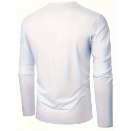 Men'S Casual Long Sleeve T-Shirt with Calvin Letter Print - Green, Round Neck, Stretch Fabric, All-Season Comfort, Regular Fit, Everyday Tshirt | Relaxed Fit Shirt | Comfortable Fit