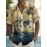 Men'S Vintage Nautical Short-Sleeve Shirt - 3D World Map & Sailboat Print, Breathable Polyester, Machine-Washable, Retro Maritime Colors (Beige/Navy/Black), Classic Collar & Single-Button Closure, Casual Summer Beachwear, Nautical Adventure Style for Sailing & Travel-Themed Outfits, Button Up Shirt Men, Men Shirt