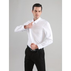 [Stretch Formal Shirt] Stretch Formal Shirt for Men | Long Sleeve, Solid Color, No Pockets, Business Casual Office Workwear for Professionals