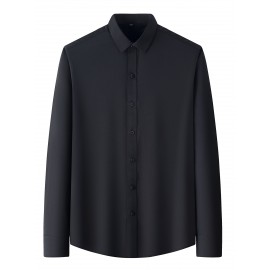 [Stretch Formal Shirt] Stretch Formal Shirt for Men | Long Sleeve, Solid Color, No Pockets, Business Casual Office Workwear for Professionals