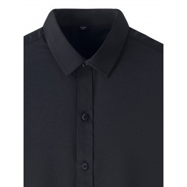 [Stretch Formal Shirt] Stretch Formal Shirt for Men | Long Sleeve, Solid Color, No Pockets, Business Casual Office Workwear for Professionals