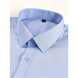 Men'S Polyester Casual Dress Shirt - Solid Color, Button-Up, Lapel Collar, Moderate Stretch, Comfortable Design for All Seasons, 120g/㎡, Casual Wear|Modern Casual Shirt|Sleek Appearance