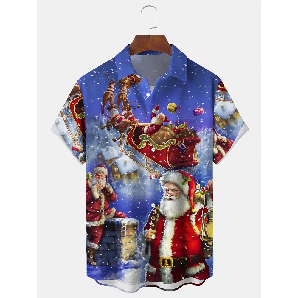 Men's Vintage Christmas Santa Claus Print Short Sleeve Shirt • Festive Santa & Reindeer Design with Pockets • Button-Up Collar Lightweight Polyester • Perfect for Holiday Casual Wear Christmas Shirts • Dress Shirts for Men Work Attire Seasonal Style • Contrast Placket Comfort Fit Work Long-Sleeve-Hackel-Shirt • Standard Style in Better Quality Patterns Whole Disc Ties and Studs with Style* • Incorporating Remarkable Conclusion Parenthesis