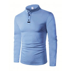 Men'S Long Sleeve Henley Shirt - Classic Pointed Collar Solid Navy Blue, Business Casual & Weekend Outfits, Non-Stretch Fabric, Button-Front Placket, Formal & Casual Attire for Office, Semi-Formal Events - Ideal for Professionals & Everyday Use - Du