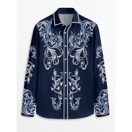 Men'S Western Cowboy Shirt - Non-Stretch Polyester Formality - Button-Up Long Sleeve with Classic collar - Rustic Western Style Blouse for Ranch, Themed Events, Casual Attire - Durable Cowboy Attire, Country Boy Outfit, Ranch Clothing, Floral Print Design, Sturdy Construction, Casual Wearers