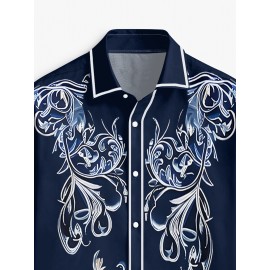 Men'S Western Cowboy Shirt - Non-Stretch Polyester Formality - Button-Up Long Sleeve with Classic collar - Rustic Western Style Blouse for Ranch, Themed Events, Casual Attire - Durable Cowboy Attire, Country Boy Outfit, Ranch Clothing, Floral Print Design, Sturdy Construction, Casual Wearers