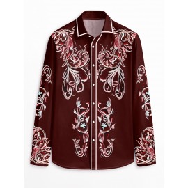 Men'S Western Cowboy Shirt - Non-Stretch Polyester Formality - Button-Up Long Sleeve with Classic collar - Rustic Western Style Blouse for Ranch, Themed Events, Casual Attire - Durable Cowboy Attire, Country Boy Outfit, Ranch Clothing, Floral Print Design, Sturdy Construction, Casual Wearers