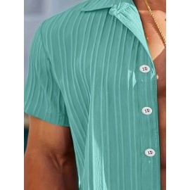 [Casual Shirt] Classic Men's Short Sleeve Shirt | Casual Button-Up, Solid Color Non-Stretch Fabric, Machine Washable, All-Season Versatile Wear for Office & Social Events