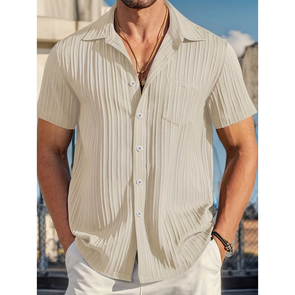 [Casual Shirt] Classic Men's Short Sleeve Shirt | Casual Button-Up, Solid Color Non-Stretch Fabric, Machine Washable, All-Season Versatile Wear for Office & Social Events