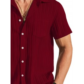 [Casual Shirt] Classic Men's Short Sleeve Shirt | Casual Button-Up, Solid Color Non-Stretch Fabric, Machine Washable, All-Season Versatile Wear for Office & Social Events