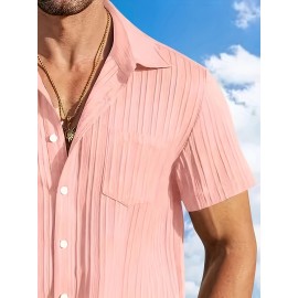 [Casual Shirt] Classic Men's Short Sleeve Shirt | Casual Button-Up, Solid Color Non-Stretch Fabric, Machine Washable, All-Season Versatile Wear for Office & Social Events