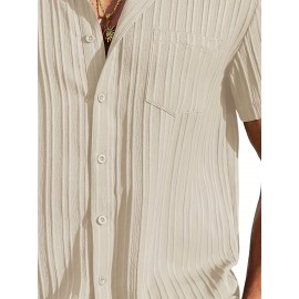 [Casual Shirt] Classic Men's Short Sleeve Shirt | Casual Button-Up, Solid Color Non-Stretch Fabric, Machine Washable, All-Season Versatile Wear for Office & Social Events